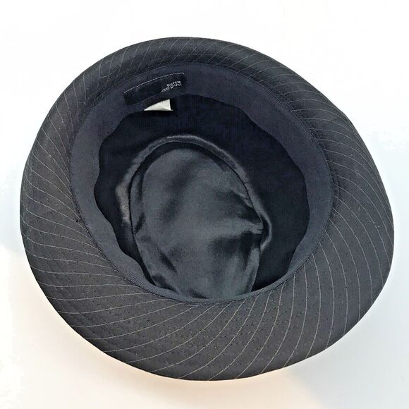 Peter Grimm Black Pin Stripe Fedora Hat Men's size S/M Lined Hat Band Rabbit Pin - Picture 8 of 11